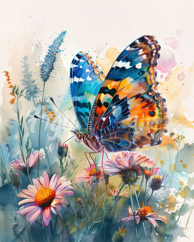 Diamond Painting - Vlinder en Bloemen reeds ingelijst