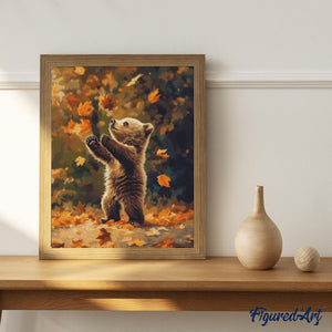 Diamond Painting - Beer en vallende bladeren reeds ingelijst