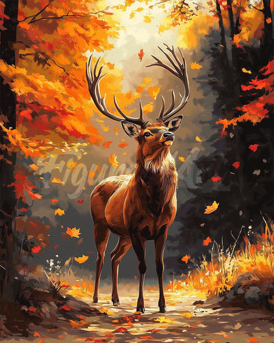 Diamond Painting - Majestueuze hert in de herfst reeds ingelijst