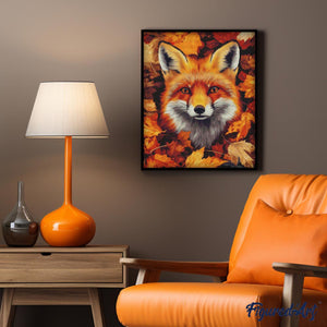 Diamond Painting - Vos in herfstbladeren reeds ingelijst
