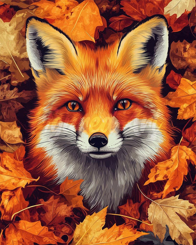Diamond Painting - Vos in herfstbladeren reeds ingelijst