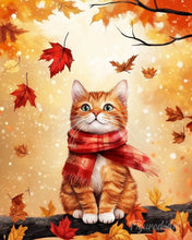 Afbeelding in Gallery-weergave laden, Diamond Painting - Gezellige herfstkat reeds ingelijst