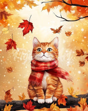 Afbeelding in Gallery-weergave laden, Diamond Painting - Gezellige herfstkat reeds ingelijst