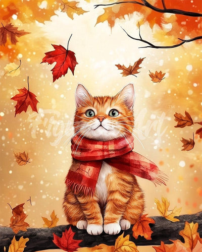 Diamond Painting - Gezellige herfstkat reeds ingelijst