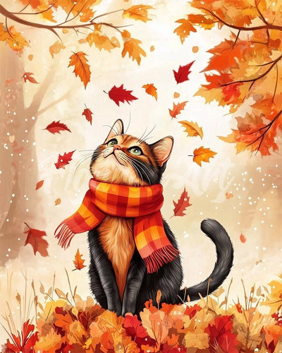 Diamond Painting - Speelse herfstkat reeds ingelijst