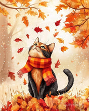 Afbeelding in Gallery-weergave laden, Diamond Painting - Speelse herfstkat reeds ingelijst
