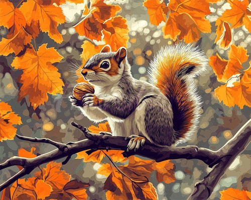 Diamond Painting - Herfst eekhoorn reeds ingelijst
