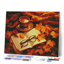 Afbeelding in Gallery-weergave laden, Diamond Painting - Herfst thee en boek reeds ingelijst
