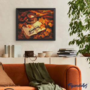 Diamond Painting - Herfst thee en boek reeds ingelijst