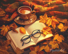 Afbeelding in Gallery-weergave laden, Diamond Painting - Herfst thee en boek reeds ingelijst