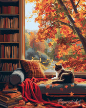 Afbeelding in Gallery-weergave laden, Diamond Painting - Herfstzicht van de kat reeds ingelijst