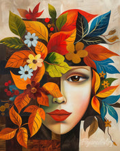 Afbeelding in Gallery-weergave laden, Diamond Painting - Herfstflora gezicht geïnspireerd door Picasso reeds ingelijst