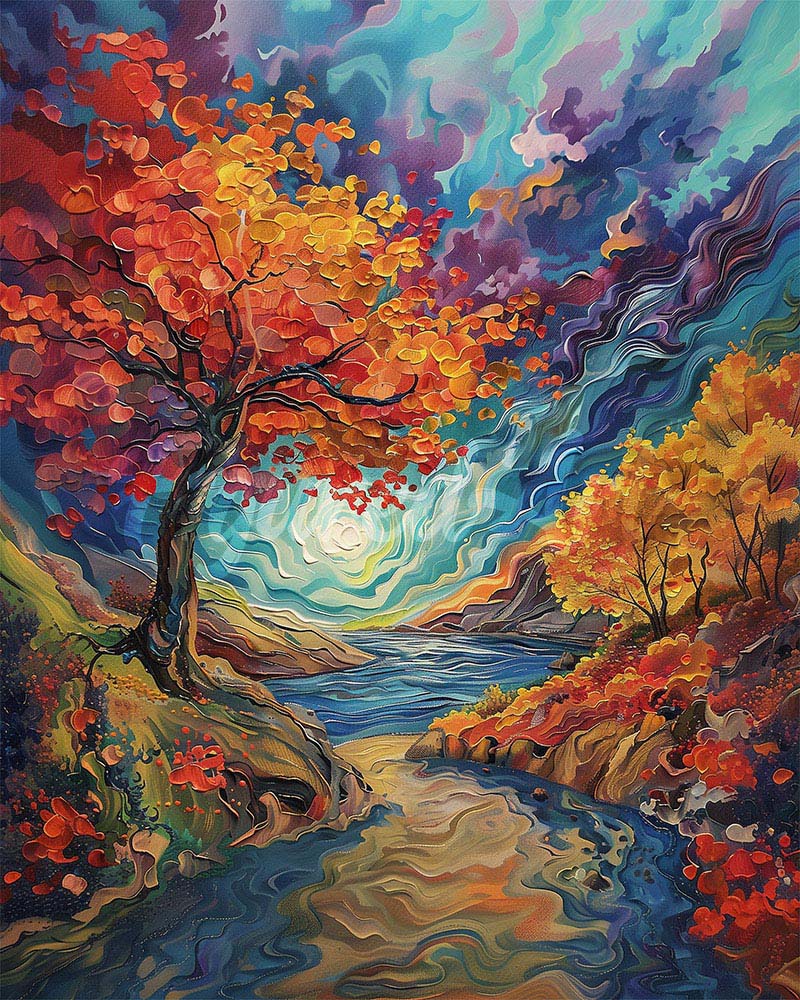 Diamond Painting - Surréalistische herfst geïnspireerd door Van Gogh reeds ingelijst
