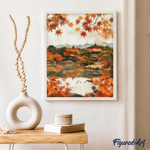 Afbeelding in Gallery-weergave laden, Diamond Painting - Japanse tempel bij het herfstmeer