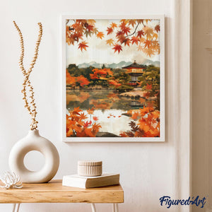 Diamond Painting - Japanse tempel bij het herfstmeer