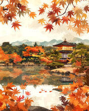 Afbeelding in Gallery-weergave laden, Diamond Painting - Japanse tempel bij het herfstmeer