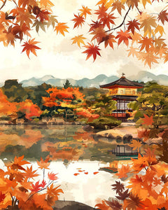 Diamond Painting - Japanse tempel bij het herfstmeer