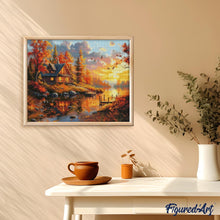 Afbeelding in Gallery-weergave laden, Diamond Painting - Herfstzonsondergang bij de hut reeds ingelijst