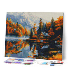 Afbeelding in Gallery-weergave laden, Diamond Painting - Herfsthut aan het meer reeds ingelijst