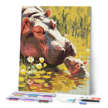 Afbeelding in Gallery-weergave laden, Diamond Painting - Baby Nijlpaard die Mama Kust
