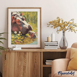 Diamond Painting - Baby Nijlpaard die Mama Kust