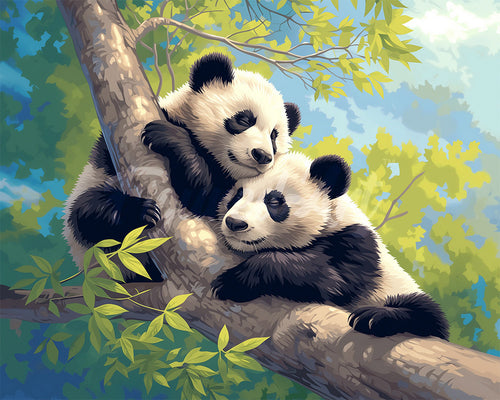 Diamond Painting - Panda's op een Tak