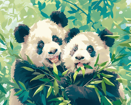 Diamond Painting - Panda's die Bamboe Eten