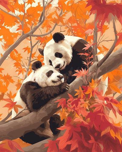 Diamond Painting - Panda-tweelingen in de Herfst