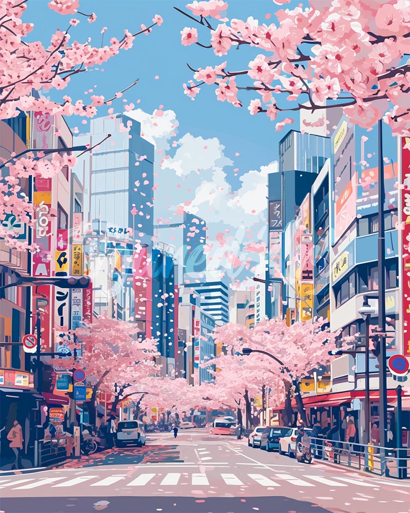 Diamond Painting - Kersenbloesems in Tokio