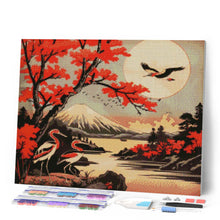 Afbeelding in Gallery-weergave laden, Diamond Painting - Kraanvogels en Uitzicht op de Mount Fuji reeds ingelijst