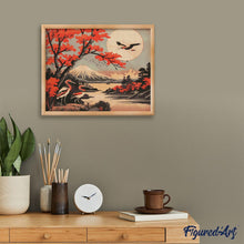 Afbeelding in Gallery-weergave laden, Diamond Painting - Kraanvogels en Uitzicht op de Mount Fuji reeds ingelijst
