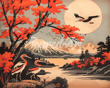 Afbeelding in Gallery-weergave laden, Diamond Painting - Kraanvogels en Uitzicht op de Mount Fuji reeds ingelijst