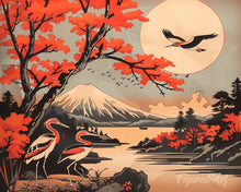 Afbeelding in Gallery-weergave laden, Diamond Painting - Kraanvogels en Uitzicht op de Mount Fuji reeds ingelijst