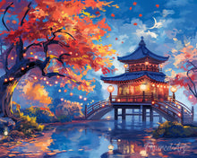Afbeelding in Gallery-weergave laden, Diamond Painting - Pagode op een Herfstnacht reeds ingelijst