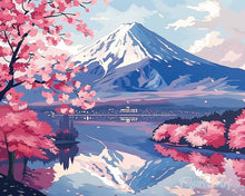 Afbeelding in Gallery-weergave laden, Diamond Painting - Mount Fuji en Sakura-meer reeds ingelijst