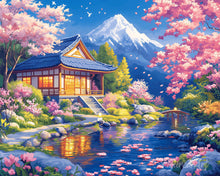 Afbeelding in Gallery-weergave laden, Diamond Painting - Sakura-huis bij de Vijver reeds ingelijst