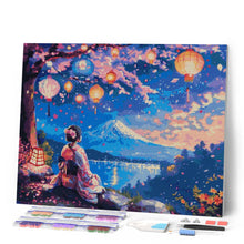Afbeelding in Gallery-weergave laden, Diamond Painting - Meisje, Lantaarns en Mount Fuji