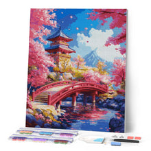 Afbeelding in Gallery-weergave laden, Diamond Painting - Rode Brug en Kersenbloesems
