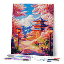 Afbeelding in Gallery-weergave laden, Diamond Painting - Sakura-weg naar de Pagode reeds ingelijst