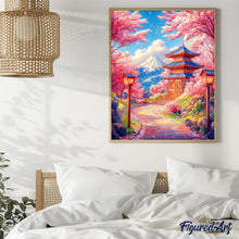 Afbeelding in Gallery-weergave laden, Diamond Painting - Sakura-weg naar de Pagode reeds ingelijst