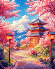 Afbeelding in Gallery-weergave laden, Diamond Painting - Sakura-weg naar de Pagode reeds ingelijst