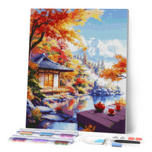 Afbeelding in Gallery-weergave laden, Diamond Painting - Theehuis in de Herfst bij het Meer reeds ingelijst