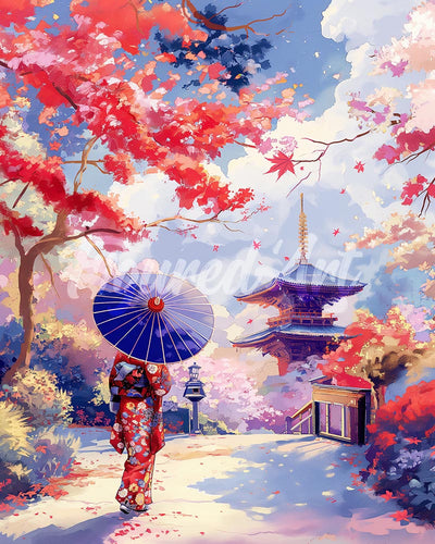 Diamond Painting - Japanse Tuin in de Herfst reeds ingelijst