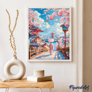 Diamond Painting - Sakura-straat in Kyoto reeds ingelijst