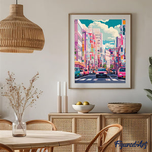 Diamond Painting - Bruisende Straat in Japan reeds ingelijst