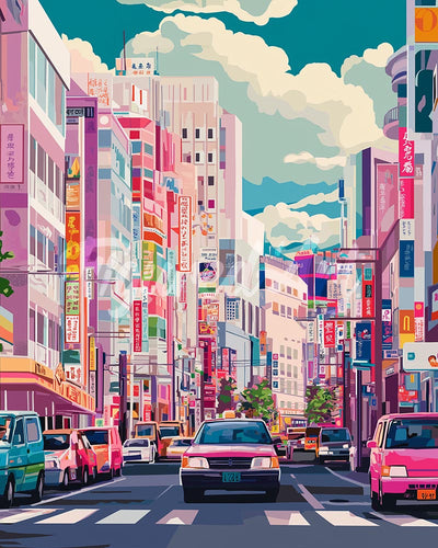 Diamond Painting - Bruisende Straat in Japan reeds ingelijst