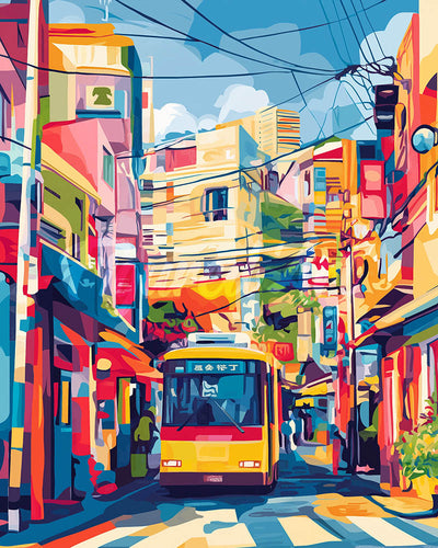 Diamond Painting - Stadsbus van Tokyo reeds ingelijst