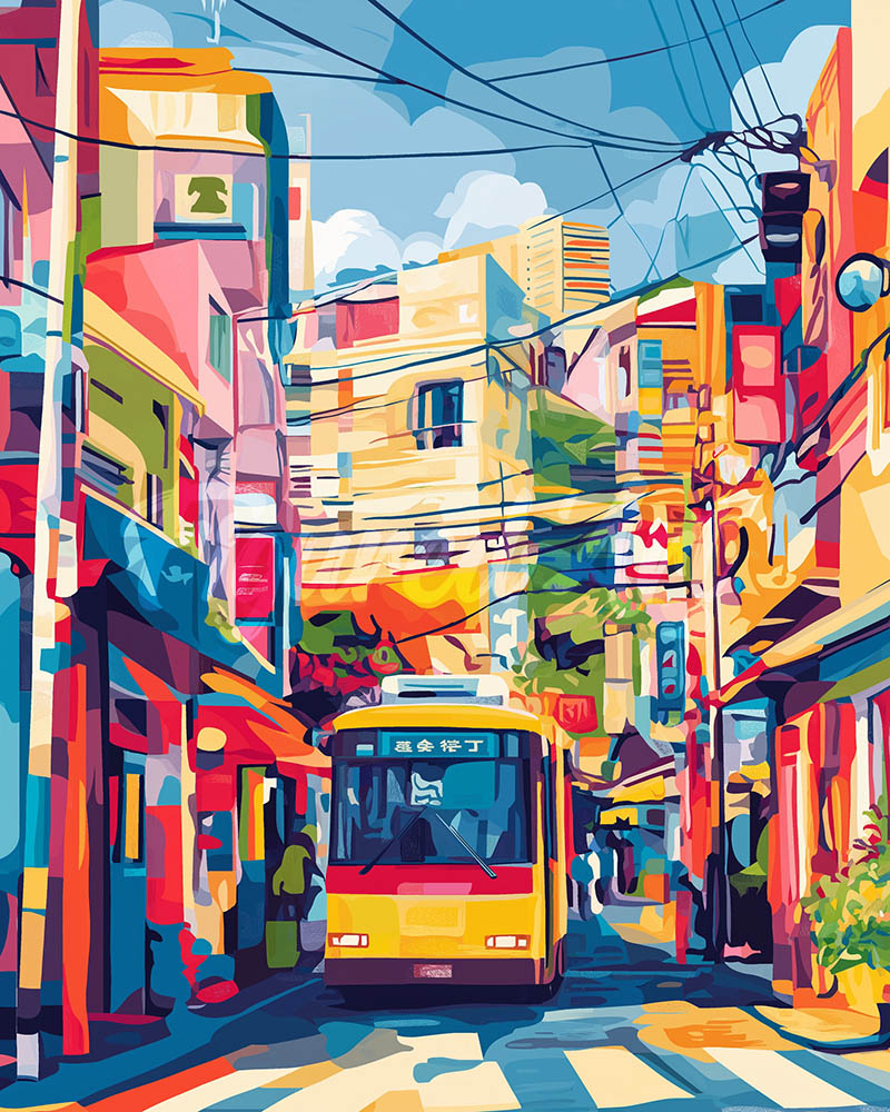 Diamond Painting - Stadsbus van Tokyo reeds ingelijst