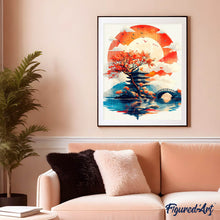 Afbeelding in Gallery-weergave laden, Diamond Painting - Pagode onder de Opkomende Zon reeds ingelijst
