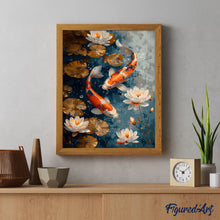 Afbeelding in Gallery-weergave laden, Diamond Painting - Vintage Koi Karper en Bloemen reeds ingelijst